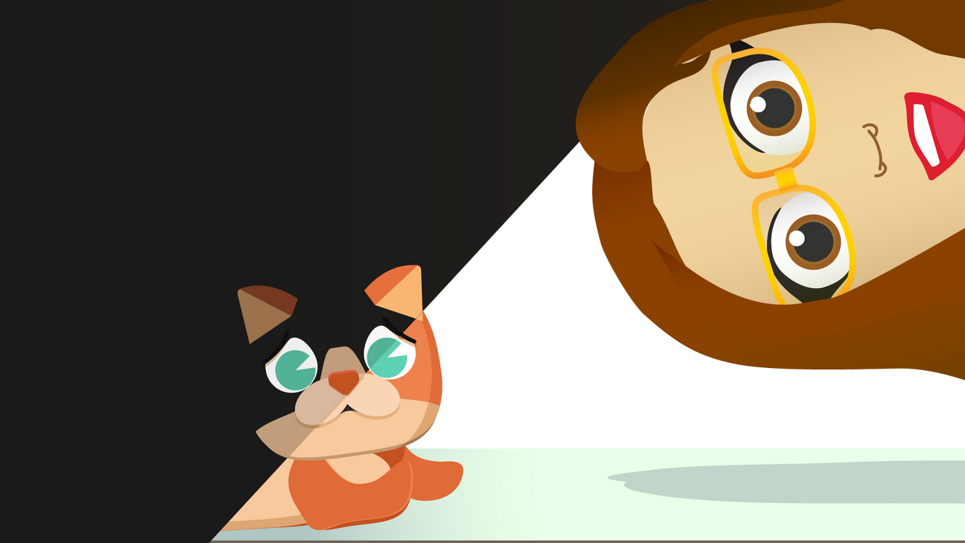 Timid Tator Cat hiding when a stranger tries to say hi. Illustration has timid Tator, an orange cat, hiding in the shadows when a woman with glasses peeks to say hi.